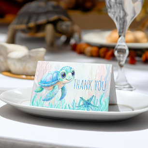Under the sea turtle blue baby shower thank you place card