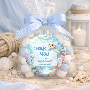 Under the Sea Turtle Boy Baby Shower Thank You Classic Round Sticker