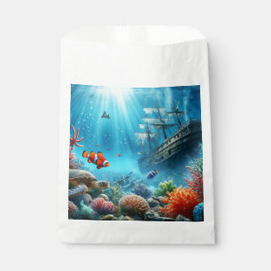 Under the sea, turtle, coral, ship, clown fish favour bags