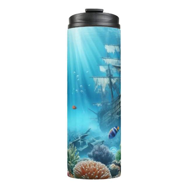 Under the sea, turtle, coral, ship, clown fish thermal tumbler (Front)