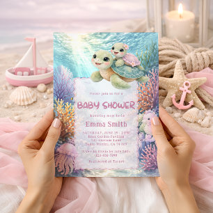 Under the Sea Turtle Mum & Baby Girl Baby Shower Invitation