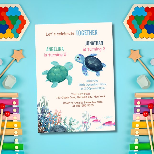 Under The Sea Turtle Ocean Joint Birthday Invitation (Creator Uploaded)
