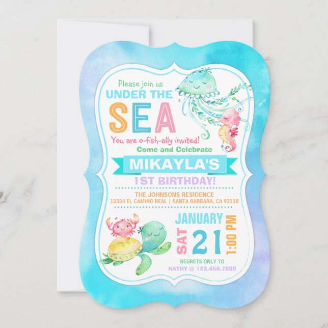 Under the Sea Turtle Octopus Seahorse Birthday Invitation (Front)