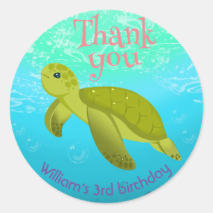 Under The Sea Turtle With Bubbles Birthday Party Classic Round Sticker