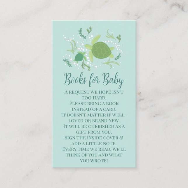 Under the Sea Turtles Baby Shower Books for Baby Enclosure Card (Front)