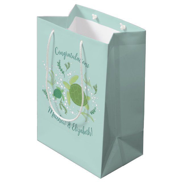 Under the Sea Turtles Baby Shower Medium Gift Bag (Back Angled)