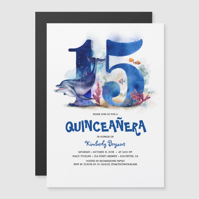 Under the Sea Unique Quinceanera 15th Birthday Magnetic Invitation (Front/Back)