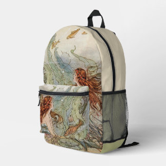Under the Sea Vintage Mermaid  Printed Backpack