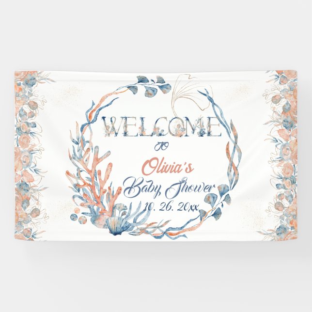 Under the Sea Watercolor Baby Shower Banner (Horizontal)