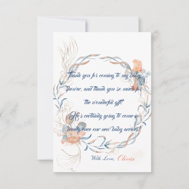Under the Sea Watercolor Baby Shower Thank You Card (Front)