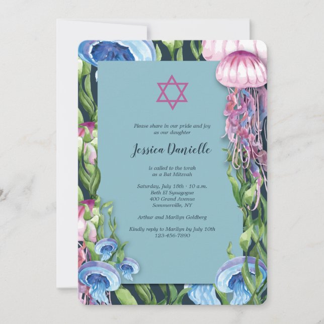 Under The Sea Watercolor Bat Mitzvah Invitation (Front)