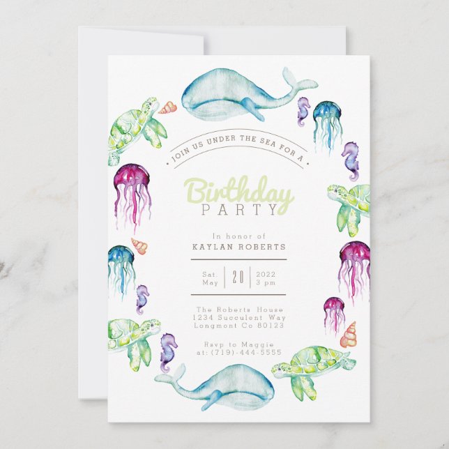 Under the Sea  Watercolor | Birthday Party Invitation (Front)