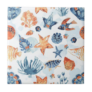 Under the Sea   Watercolor Coral Ocean Animals Tile