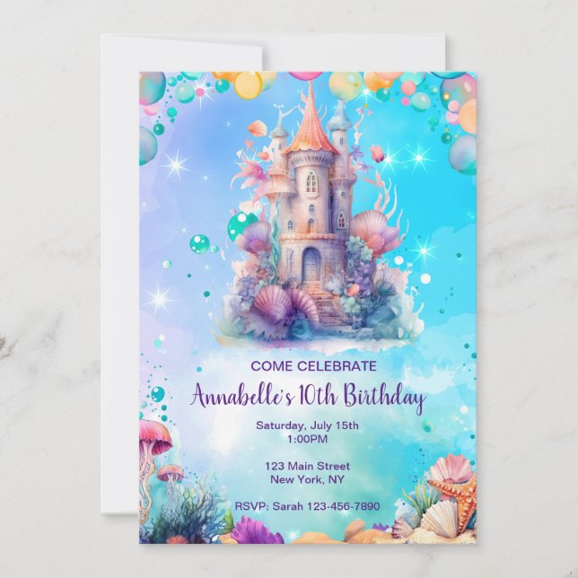 Under the Sea Watercolor Kid's birthday invitation (Front)