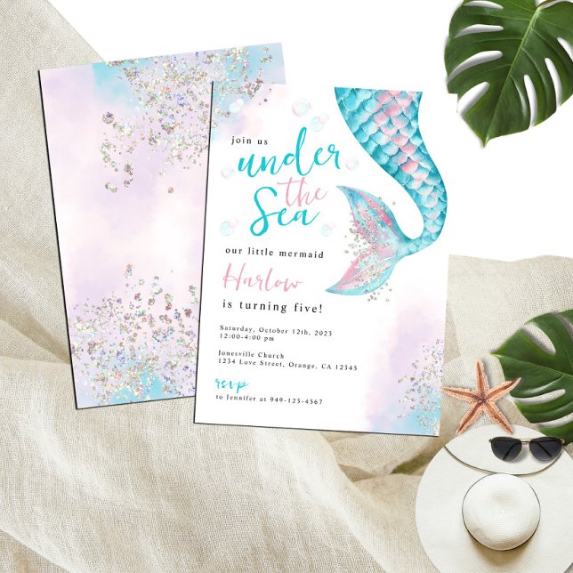 Under the Sea Watercolor Mermaid Invitation (Creator Uploaded)