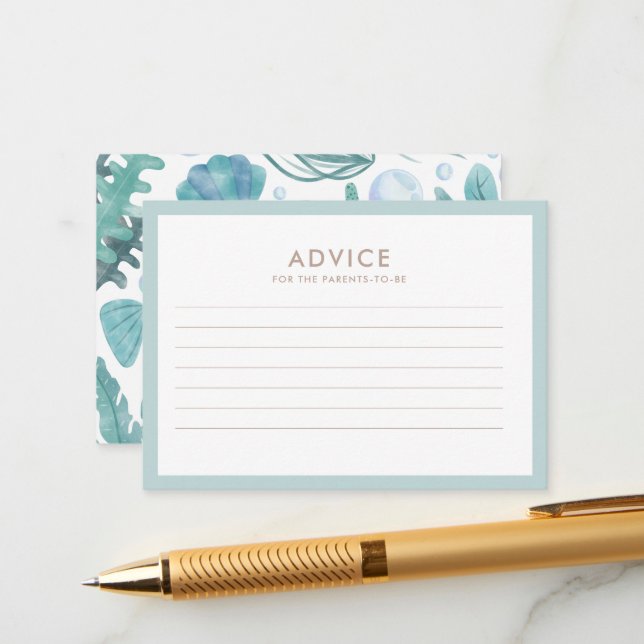 Under the Sea Watercolor Nautical Baby Shower Advice Card (Front/Back In Situ)