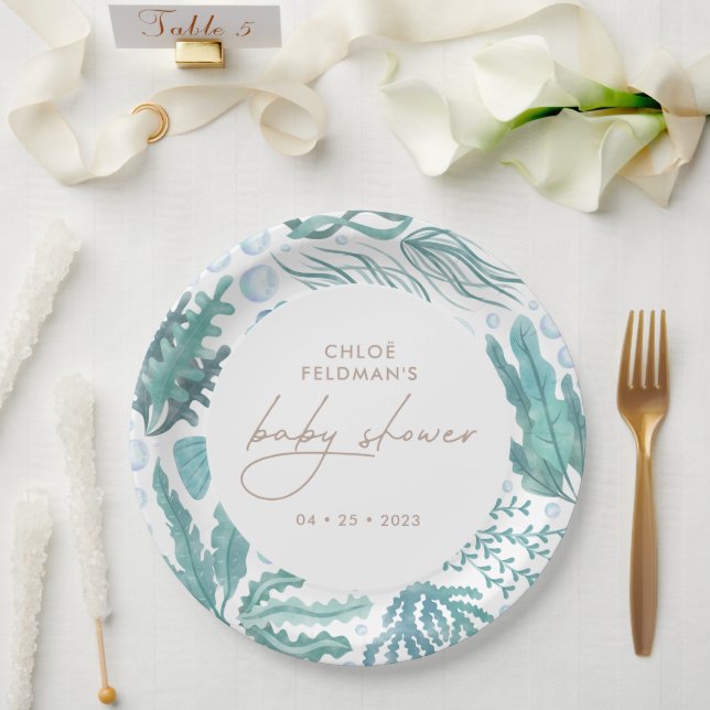 Under the Sea Watercolor Nautical Baby Shower Paper Plate (Wedding)
