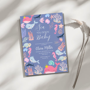 Under the Sea Watercolor Ocean Animals Baby Shower Invitation