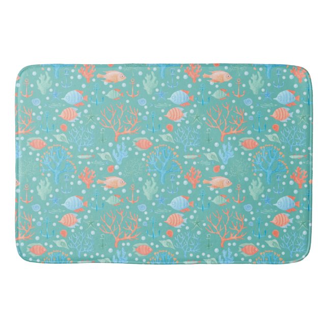 Under the Sea Watercolor Pattern Bath Mat (Front)
