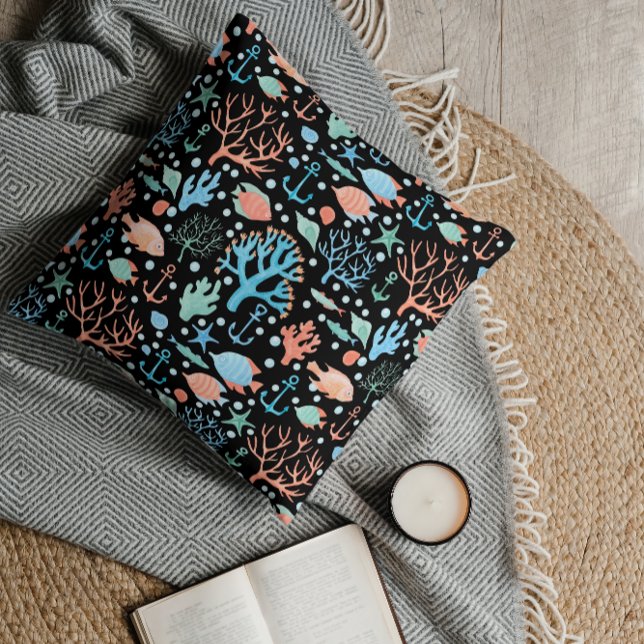 Under the Sea Watercolor Pattern Dark   Cushion (Creator Uploaded)