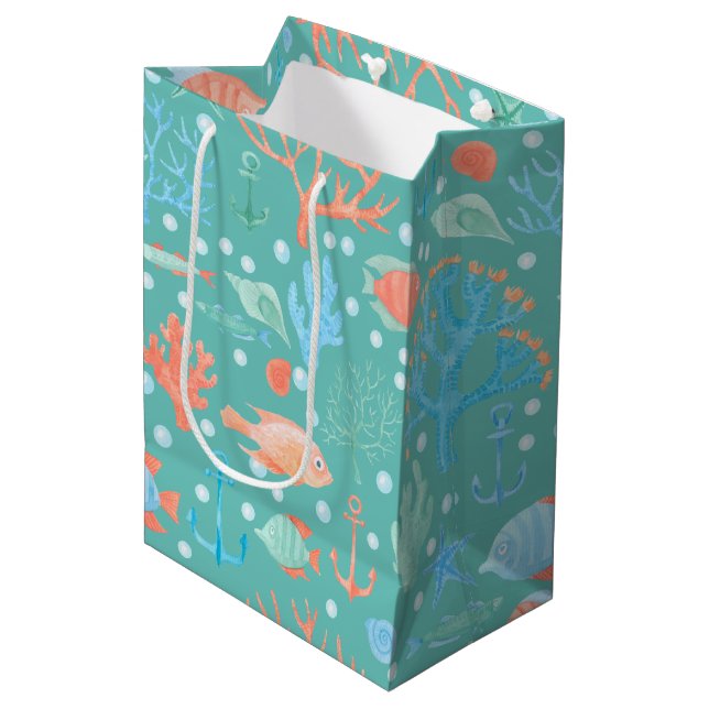 Under the Sea Watercolor Pattern Medium Gift Bag (Front Angled)