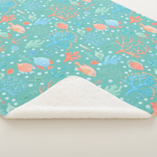 Under the Sea Watercolor Pattern Sherpa Blanket