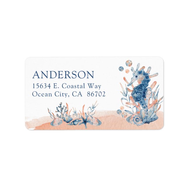 Under the Sea Watercolor Seahorse  Label (Front)