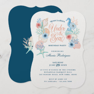 Under The Sea Watercolor Seashells Quinceañera Invitation