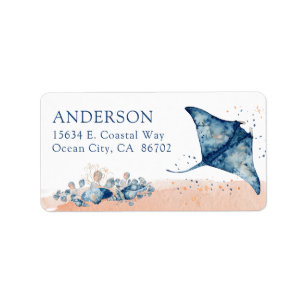Under the Sea Watercolor Stingray Label
