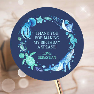 Under the Sea Watercolor Thank You Ocean Animals Classic Round Sticker