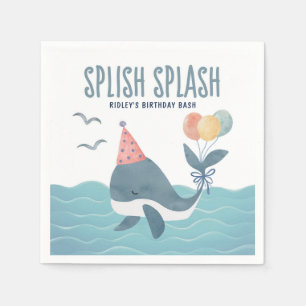 Under The Sea   Watercolor Whale Balloons Birthday Napkin