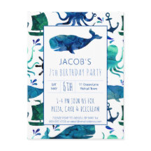 Under The Sea Watercolor Whale Birthday Nautical