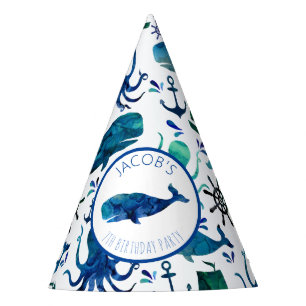 Under The Sea Watercolor Whale Nautical Birthday Party Hat