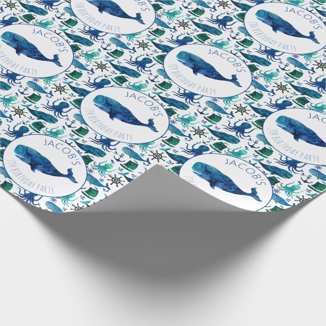 Under The Sea Watercolor Whale Personalised Wrapping Paper (Corner)
