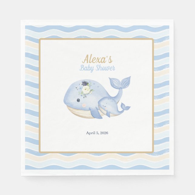 Under the Sea Whale Baby Shower (Boy) Napkin (Front)