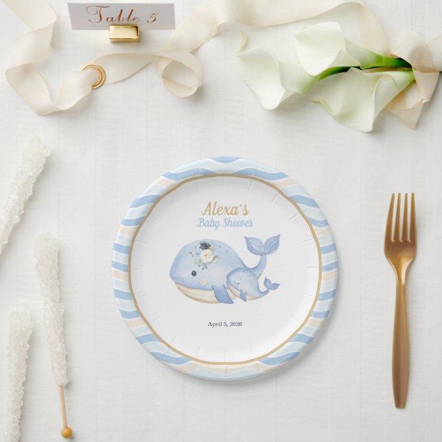 Under the Sea Whale Baby Shower (Boy) Paper Plate (Wedding)