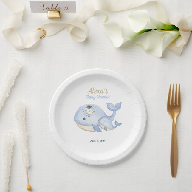 Under the Sea Whale Baby Shower (Boy) Paper Plate (Wedding)