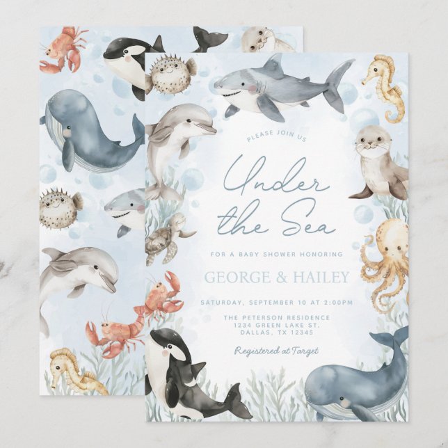 Under the Sea Whale Baby Shower Invitation (Front/Back)