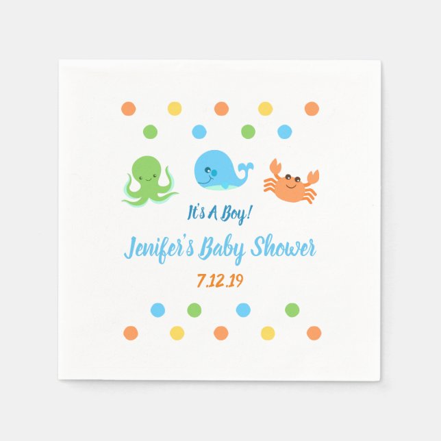 Under The Sea/ Whale Baby Shower Napkins (Front)