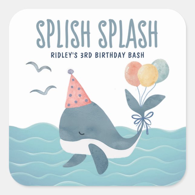 Under The Sea | Whale Balloons Beach Kids Birthday Square Sticker (Front)