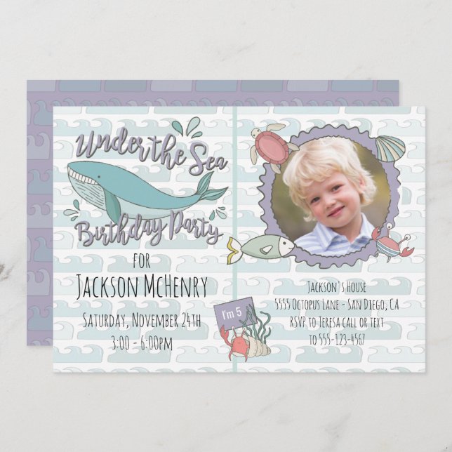 Under the Sea Whale Birthday Party Picture Invitation (Front/Back)