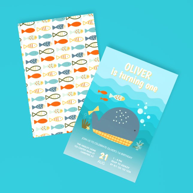Under The Sea Whale Fish 1st Birthday Invitation (Creator Uploaded)