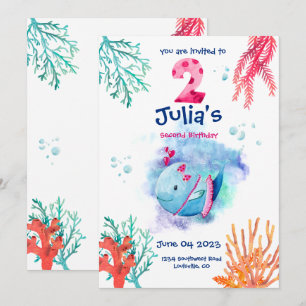 Under The Sea Whale, ocean animals birthday  Invitation