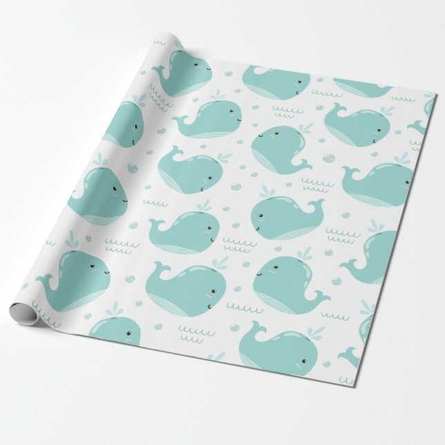 Under the Sea Whale Pattern Wrapping Paper (Unrolled)