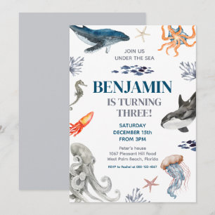 Under The Sea Whale Sea Birthday Party  Invitation