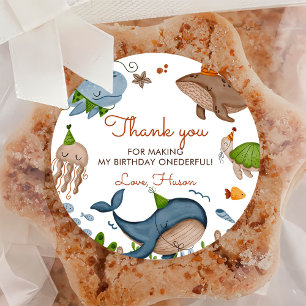 Under the Sea Whale Shark Sea Life 1st Birthday Classic Round Sticker