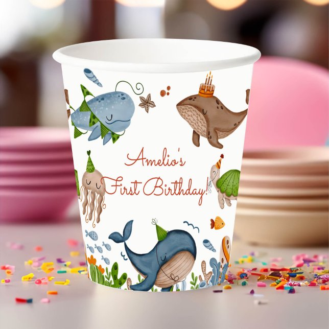 Under the Sea Whale Shark Sea Life 1st Birthday Paper Cups (Creator Uploaded)