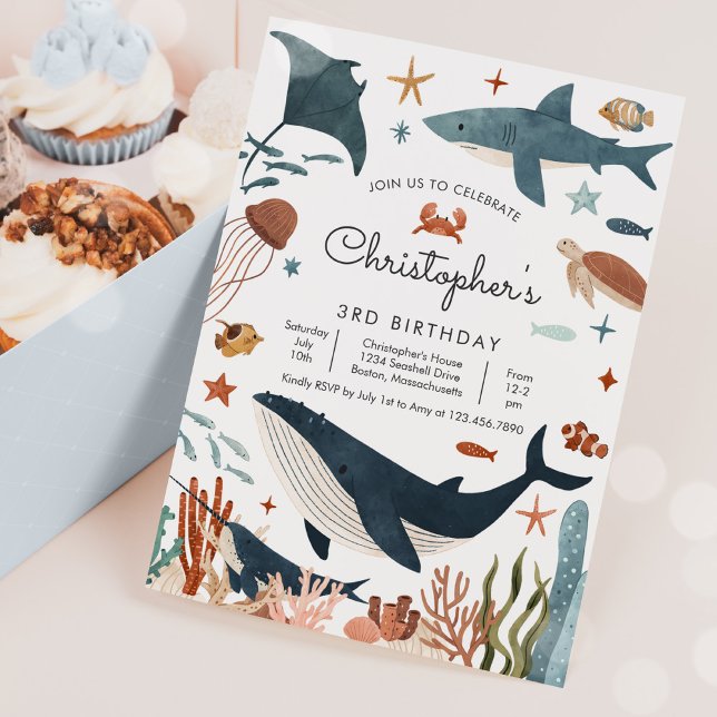 Under the Sea Whale Shark Turtle Sea Life Birthday Invitation (Creator Uploaded)