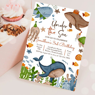 Under the Sea Whale Shark Turtle Sea Life Birthday Invitation