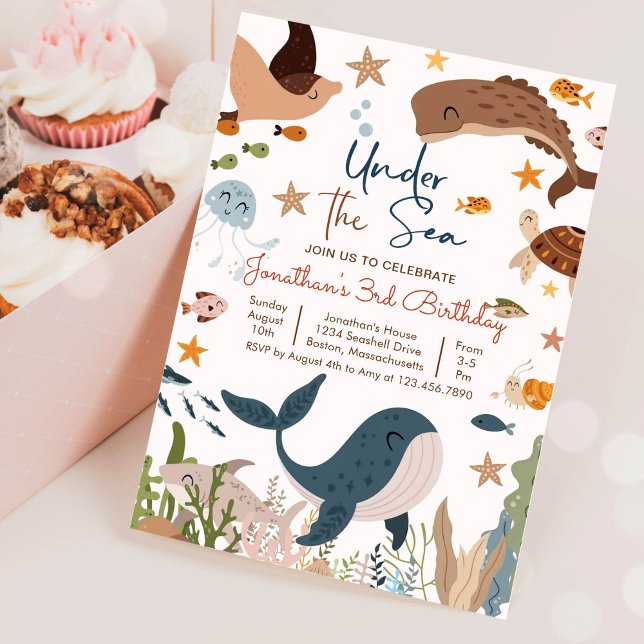 Under the Sea Whale Shark Turtle Sea Life Birthday Invitation (Creator Uploaded)